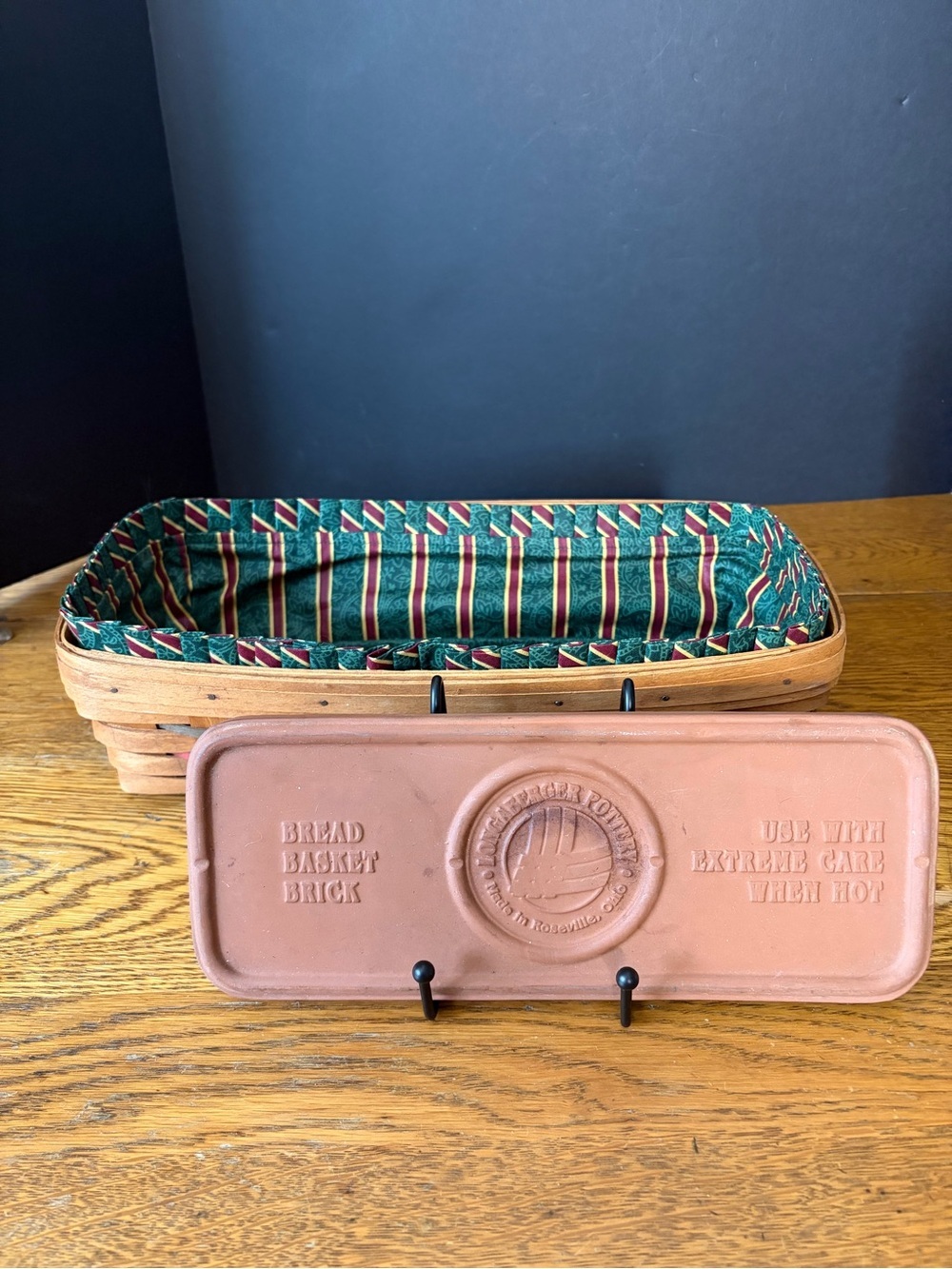Vintage Longaberger 1993 Bread Basket Combo w/ 1996 Holiday Liner & Terracotta B